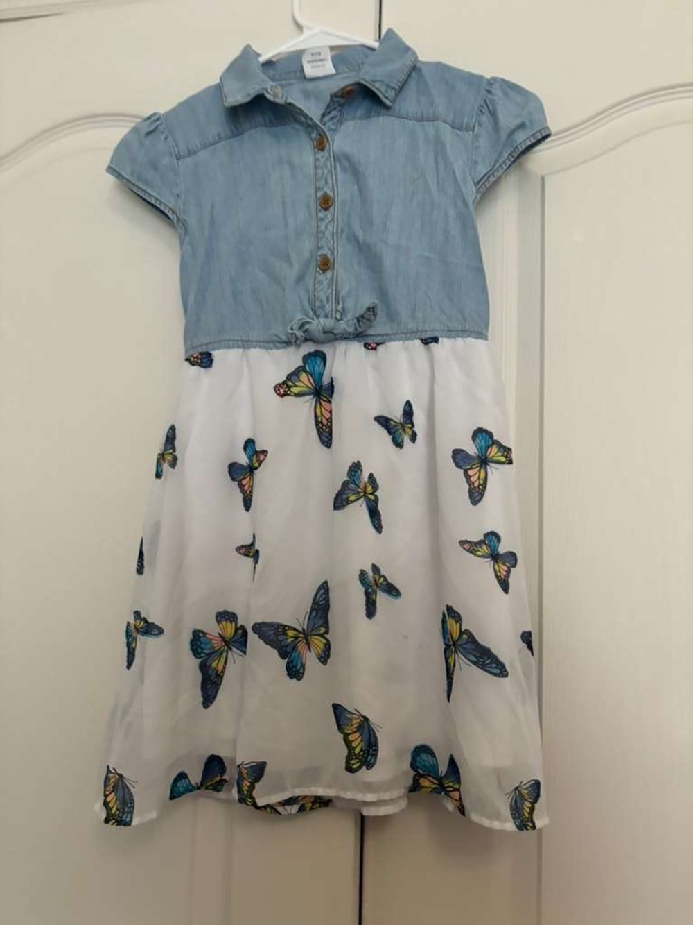 wonder nation Denim-Top Butterfly Print Dress - Blue & White - Picture 3 of 5
